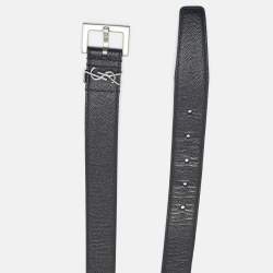 Saint Laurent Black Leather Monogram Buckle Belt 100CM