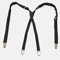 Pre Owned Saint Laurent Black Fabric and Leather-Trimmed Grosgrain Suspenders