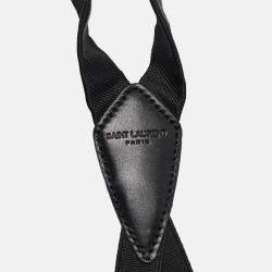 Pre Owned Saint Laurent Black Fabric and Leather-Trimmed Grosgrain Suspenders