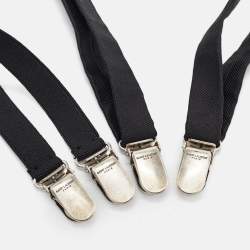 Pre Owned Saint Laurent Black Fabric and Leather-Trimmed Grosgrain Suspenders