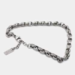 Saint Laurent Ridged Cable Link Silver Tone Bracelet