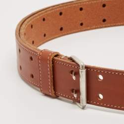 Saint Laurent Brown Leather Perforated Buckle Belt 100CM