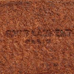 Pre Owned Saint Laurent Brown Leather Logo Plague Belt 95CM