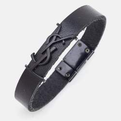 Saint Laurent Paris Opyum Leather Black Tone Bracelet