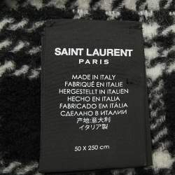 Saint Laurent Monochrome Houndstooth Wool Fringed Scarf