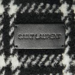 Saint Laurent Monochrome Houndstooth Wool Fringed Scarf