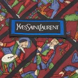 Saint Laurent Paris Vinatge Burgundy Printed Silk Traditional Tie 
