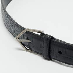 Saint Laurent Black Croc Embossed Leather Buckle Belt 95CM