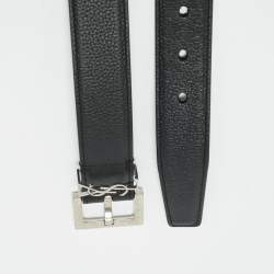 Pre Owned Saint Laurent Black Leather Cassandre Buckle Belt 95 CM