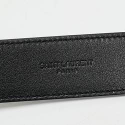 Pre Owned Saint Laurent Black Leather Cassandre Buckle Belt 95 CM