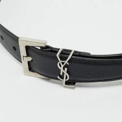 Pre Owned Saint Laurent Black Leather Cassandre Buckle Belt 95 CM