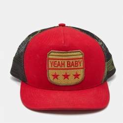 Pre Owned Saint Laurent Red Cotton Yeah Baby Trucker Cap