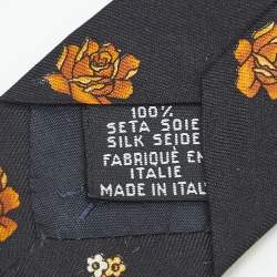 Pre Owned Yves Saint Laurent Black Floral Print Silk Traditional Tie