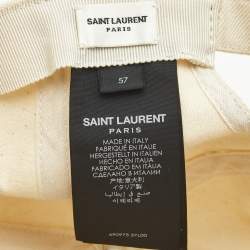 Pre Owned Saint Laurent Paris Beige Logo Applique Cotton Baseball Cap Size 57