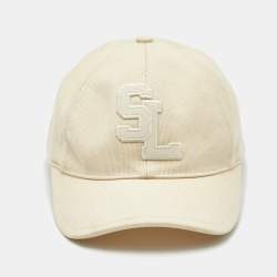 Pre Owned Saint Laurent Paris Beige Logo Applique Cotton Baseball Cap Size 57