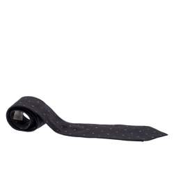 Yves Saint Laurent Paris Vintage Grey Motif Print Silk Tie