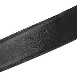 Pre Owned Saint Laurent Paris Black Leather Logo Buckle Belt 105CM