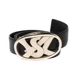 Yves Saint Laurent Black Leather Logo Buckle Belt 105CM Yves Saint Laurent