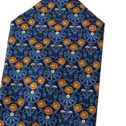Pre Owned Yves Saint Laurent Vintage Blue Floral Printed Silk Traditional Tie