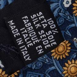 Pre Owned Yves Saint Laurent Vintage Blue Floral Printed Silk Traditional Tie