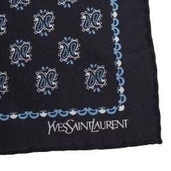 Pre Owned Yves Saint Laurent Navy Blue Paisley Printed Silk Pocket Square
