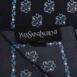 Pre Owned Yves Saint Laurent Navy Blue Paisley Printed Silk Pocket Square