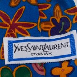 مملوكة مسبقًا ربطة عنق ايف سان لوران حرير مطبوع مورد أزرق 