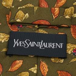 Yves Saint Laurent Green Beetles & Leaves Printed Silk Tie