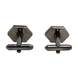 Pre Owned Yves Saint Laurent Gunmetal Tone Monogram Hexagon Cufflinks