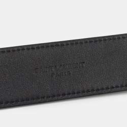 Saint Laurent Black Croc Embossed Glossy Leather Monogram Buckle Belt 80CM