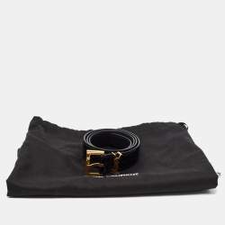 Saint Laurent Black Croc Embossed Glossy Leather Monogram Buckle Belt 80CM