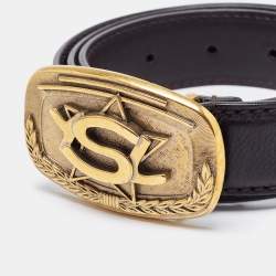 Saint Laurent Black Leather Logo Plague Belt 85CM