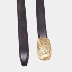 Saint Laurent Black Leather Logo Plague Belt 85CM
