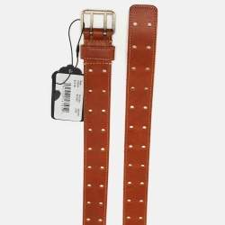 Pre Owned Saint Laurent Brown Leather Perforated Buckle Belt 90CM