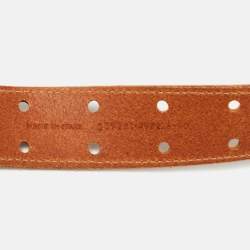 Pre Owned Saint Laurent Brown Leather Perforated Buckle Belt 90CM