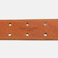 Pre Owned Saint Laurent Brown Leather Perforated Buckle Belt 90CM