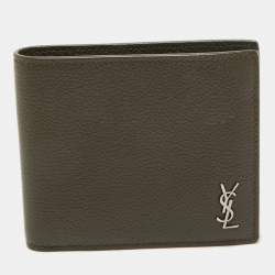 Saint Laurent Olive Green Leather Tiny Cassandre East/West Bifold Wallet