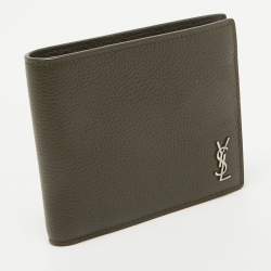 Saint Laurent Olive Green Leather Tiny Cassandre East/West Bifold Wallet