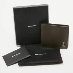 Saint Laurent Olive Green Leather Tiny Cassandre East/West Bifold Wallet