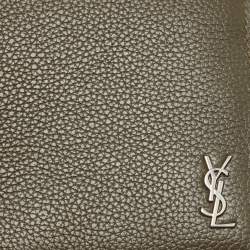 Saint Laurent Olive Green Leather Tiny Cassandre East/West Bifold Wallet
