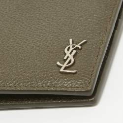 Saint Laurent Olive Green Leather Tiny Cassandre East/West Bifold Wallet