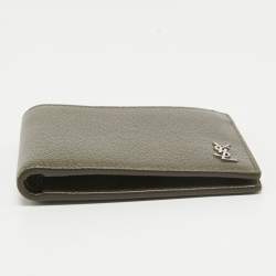 Saint Laurent Olive Green Leather Tiny Cassandre East/West Bifold Wallet