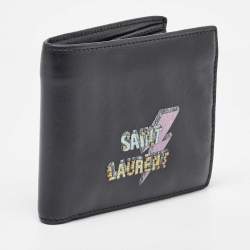 Saint Laurent Black Leather Lightning Bolt Bifold Wallet