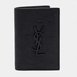 Saint Laurent Black Croc Embossed Leather Bifold Card Holder
