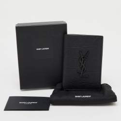 Saint Laurent Black Croc Embossed Leather Bifold Card Holder