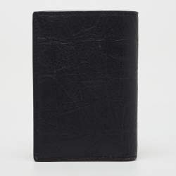 Saint Laurent Black Croc Embossed Leather Bifold Card Holder