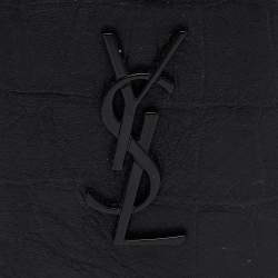 Saint Laurent Black Croc Embossed Leather Bifold Card Holder