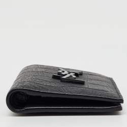 Saint Laurent Black Croc Embossed Leather Bifold Card Holder