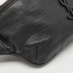 Pre Owned Saint Laurent Black Leather Cassandre Belt Bag