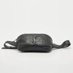 Pre Owned Saint Laurent Black Leather Cassandre Belt Bag